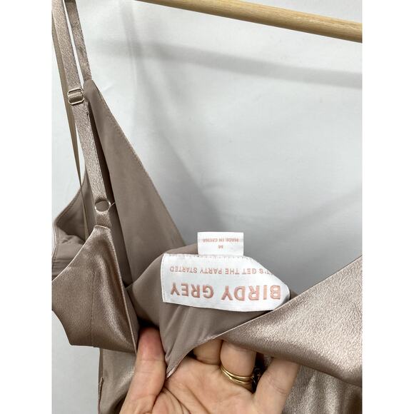 Birdy Grey Wrap Dress Shiny Satin Neutral - Picture 6 of 6